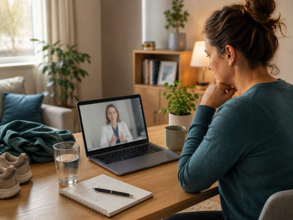 Frau bespricht unerklärliche Gewichtszunahme bei einer ärztlichen Videosprechstunde