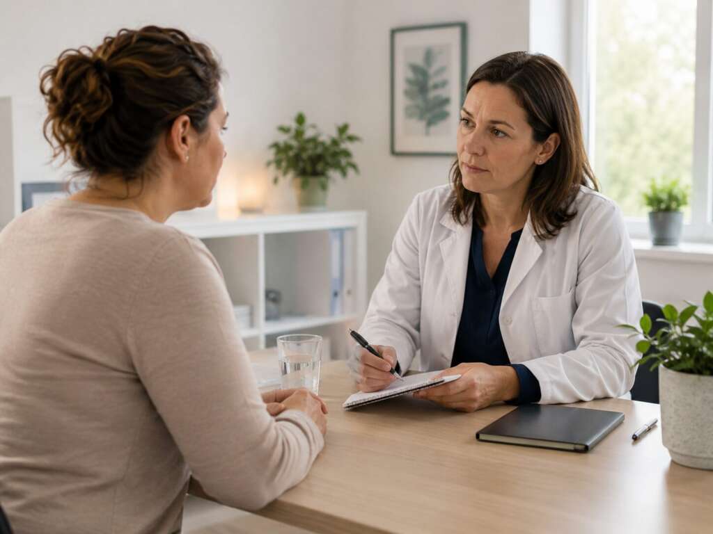 Ärztin bespricht mit einer Patientin mögliche Ursachen einer unerklärlichen Gewichtszunahme