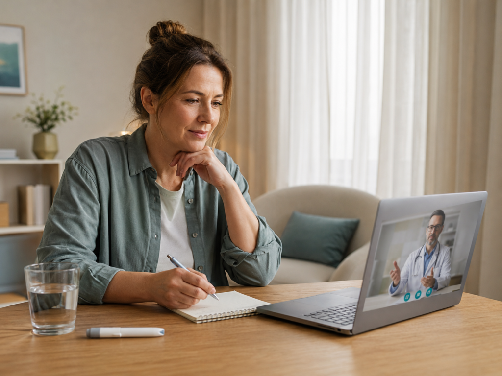 Patientin bei ärztlicher Online-Beratung zu Wegovy und Gewichtsabnahme mit GLP-1 Abnehmspritze
