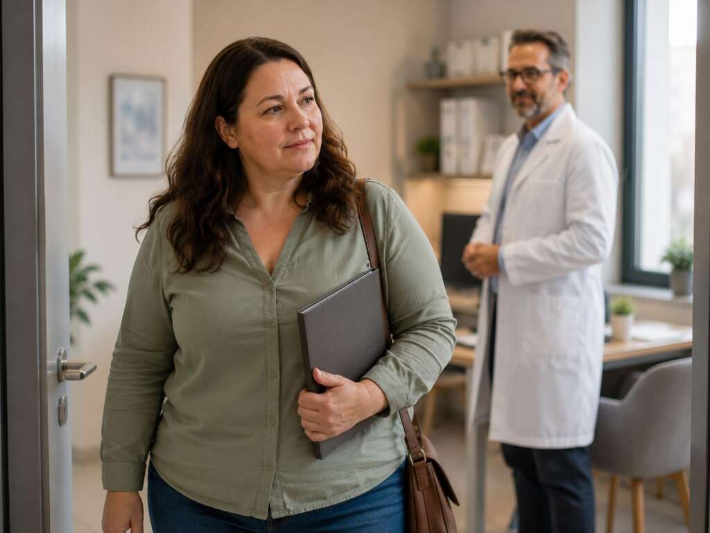Patientin nach ärztlicher Beratung mit individuellem Therapieplan zur Gewichtsreduktion